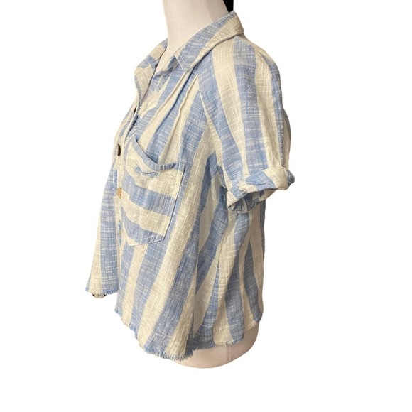 Free People Striped Crop Blouse Top Shirt  Blue White size M - Picture 4 of 7